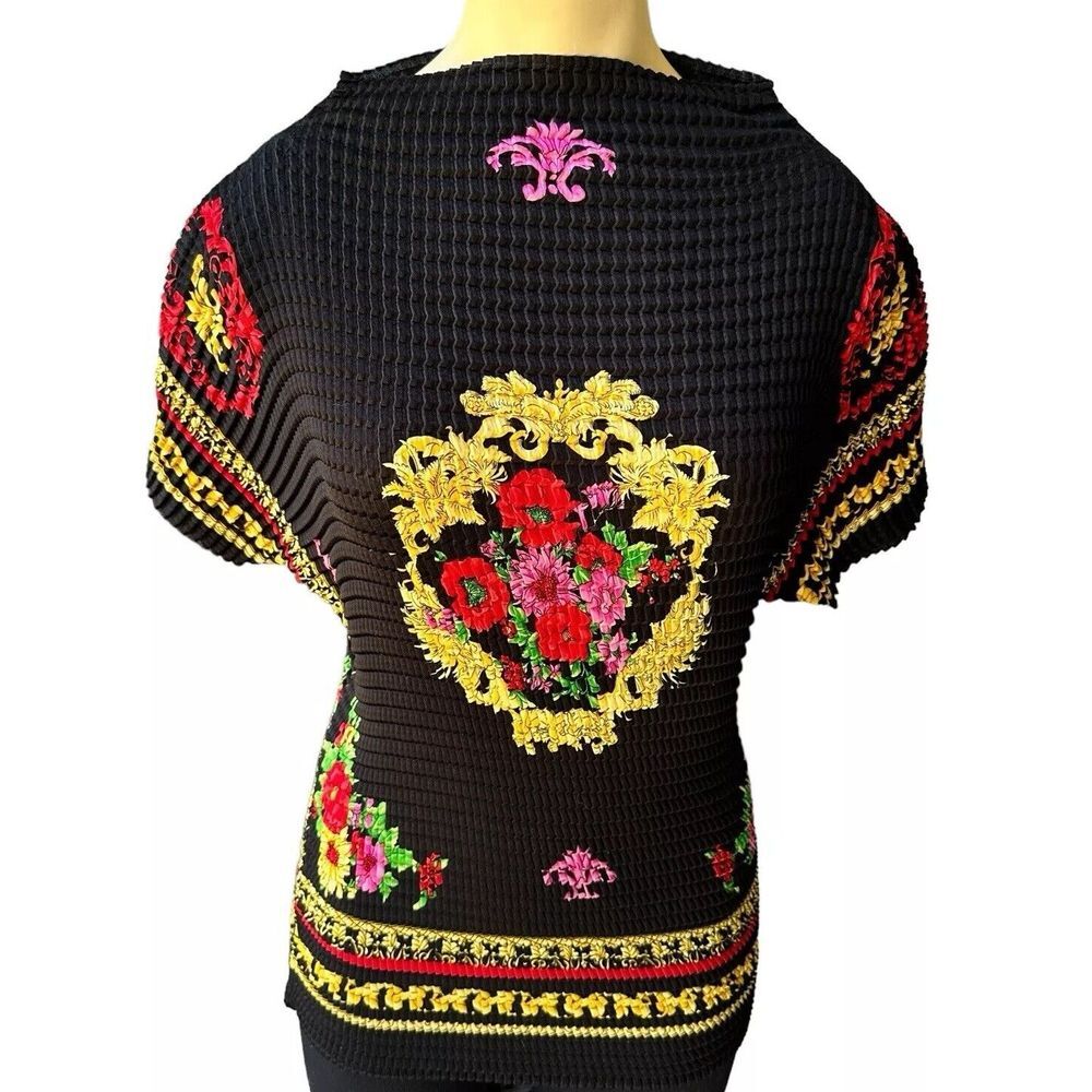 VTG 1990s Stillman Studio Shirt‎ Stretch Top Blouse Size M/L Black Flowers USA